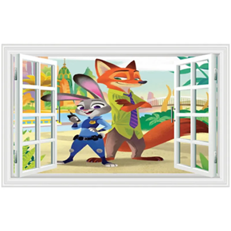 Zootopia animal false window wall stickers Judy Nick escape adventures