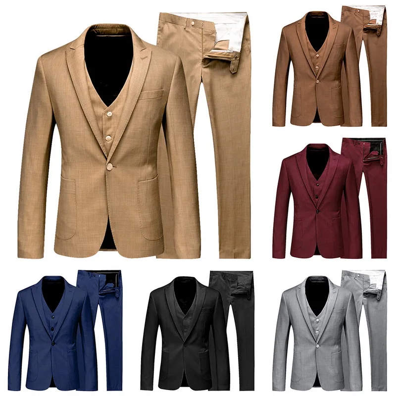 

HEFLASHOR New 3 pcs Men Classic Suit Sets Business Slim Fit Blazers Suits Formal Wedding Party Blazers Sets (Jacket+Pant+Vest)