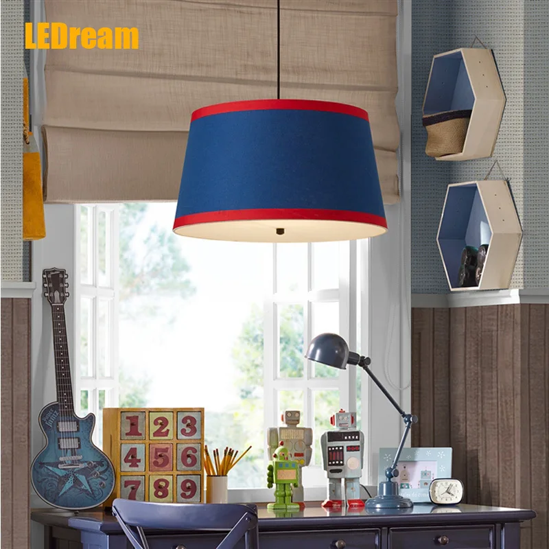 

American country style droplight children room and contracted cloth lampshade single head study bedroom lamps and lantern