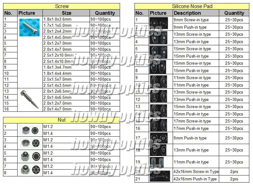 Набор для ремонта очков винты для очков носоупоры гайки и шайбы наконечники оптические принадлежности Набор инструментов оптическое использование магазина