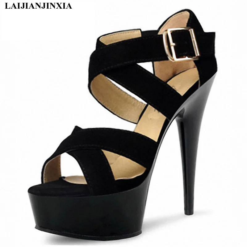 LAIJIANJINXIA New Sexy Black Elastic Strap Sandals High Heels Platform Open Toe Shoes Party For Women Gladiator | Обувь