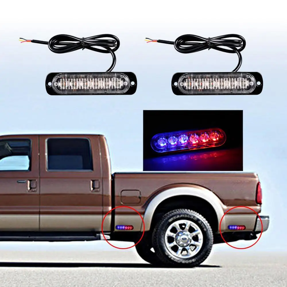 LED Flash Warning Light Car Truck Amber Emergency Light Front Rear Side Strobe Warning Lamp Truck Bed Lights Waterproof LED Warning Strobe Lights Amber 6 LED Car Truck Emergency Beacon Caution Warning Strobe (4)