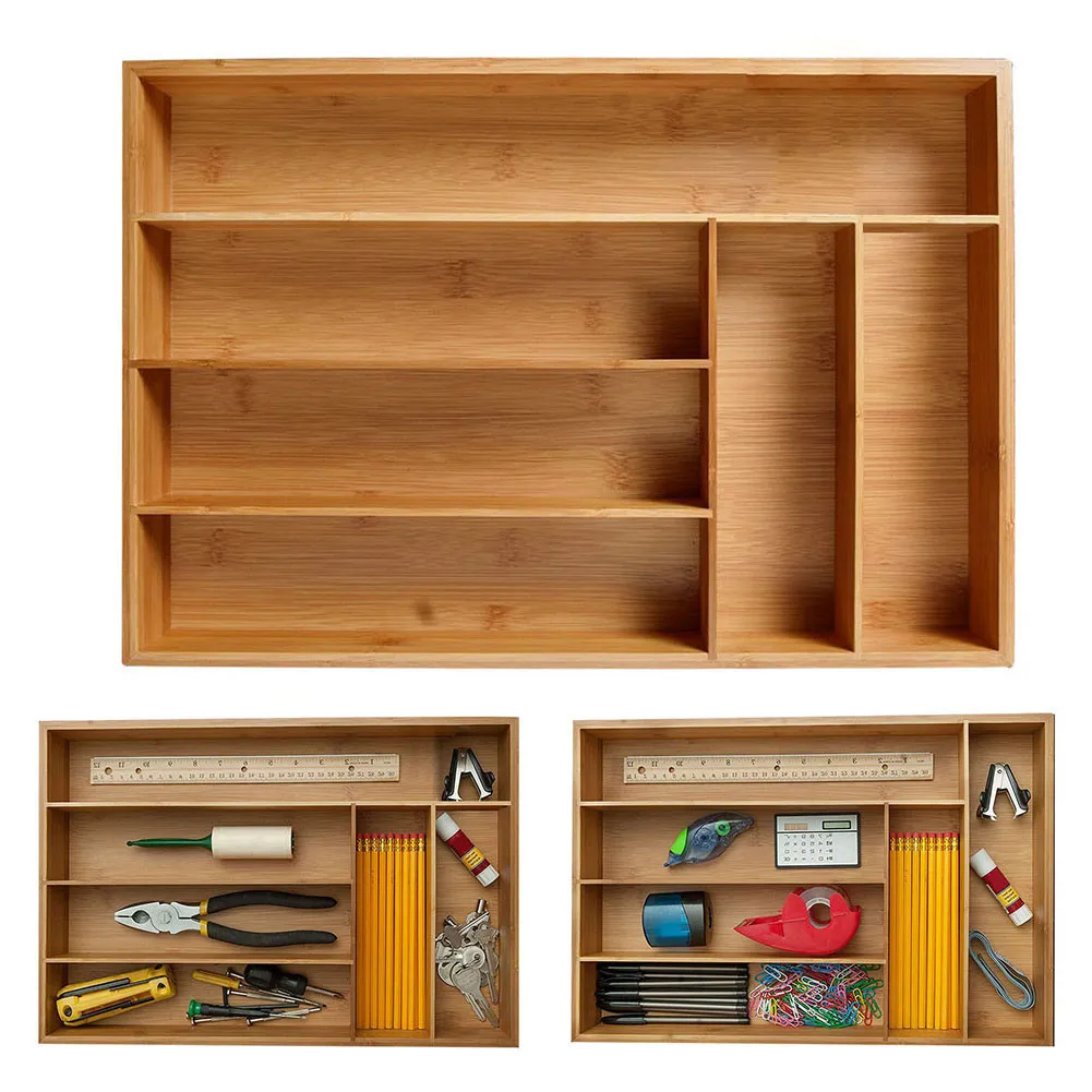 

Bamboo Drawer Organizer Multi-Use Storage Box Kitchen Accessories Bamboo Adjustable Utensil Drawers Cutlery Tray Storage Holders