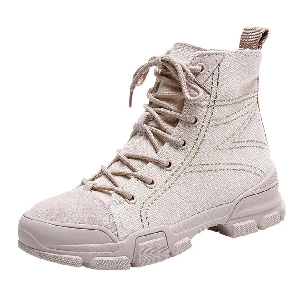 

NEW Women British Style Lace-up Martin Boots Women Canvas Flat Versatile Motorcycle Boots High quality Women's Boot