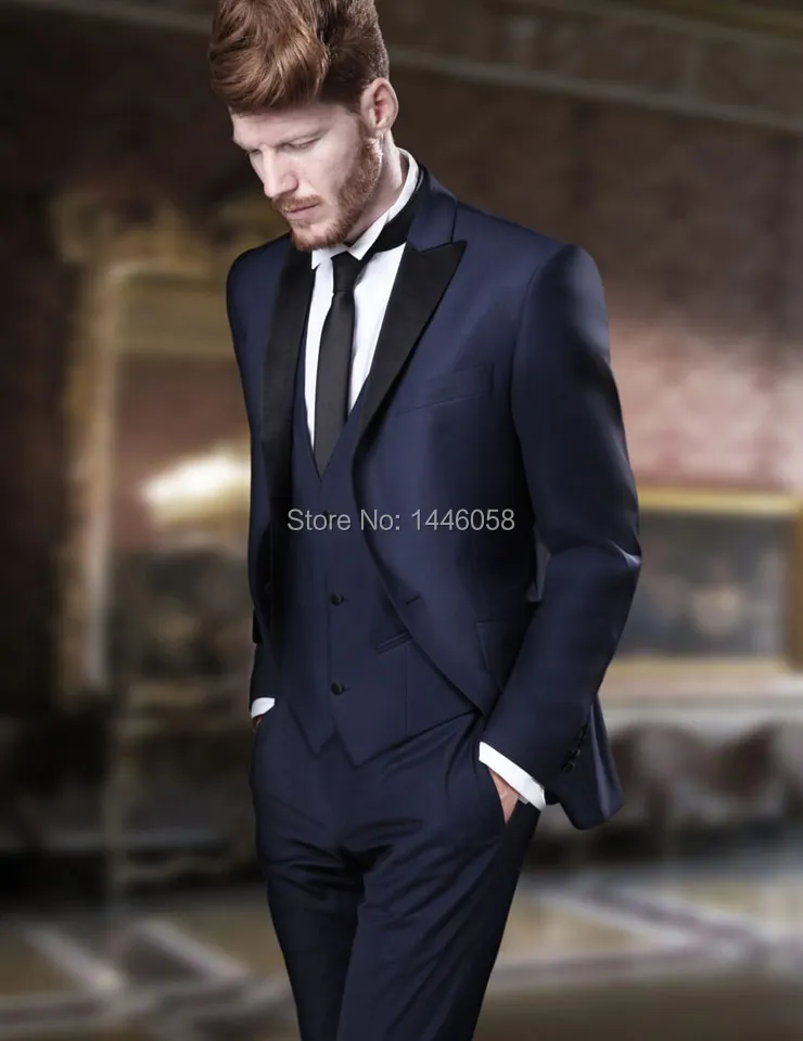 2016 nueva marca italiana hombres de negocios traje por encargo azul marino hombres del vestido Formal