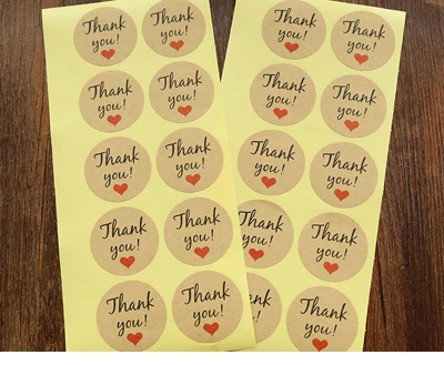 

600 pcs/lot Round thank you letter with heart kraft paper decoration packaging label Adhesive Sticker(ss-1553)