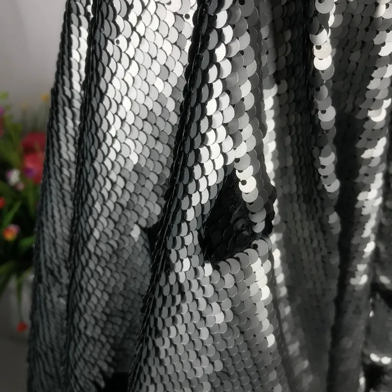 

6 Colors in stock Dark grey, Pink, Gold, White etc 5MM new super encrypted flip double sided double color sequins fabric 1 yard!
