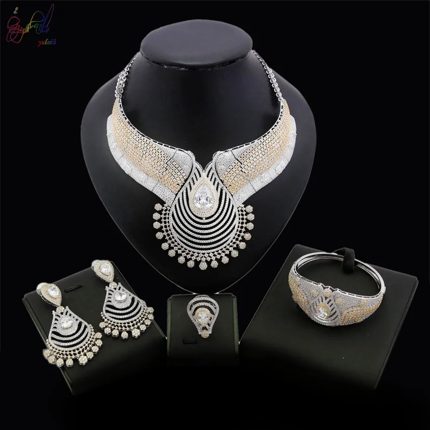 

Yulaili Nigerian Beads Flower Necklace Jewelry Set For Women Weddings Big Dubai Gold Color Jewelry Sets Ethiopian Jewelry.
