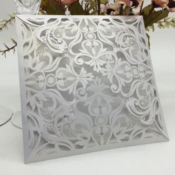 

10pcs European Laser Cut Wedding Invitation Card Carved Pattern Crafts Wedding Cards Pearlescent Paper Hollow OutParty Supply