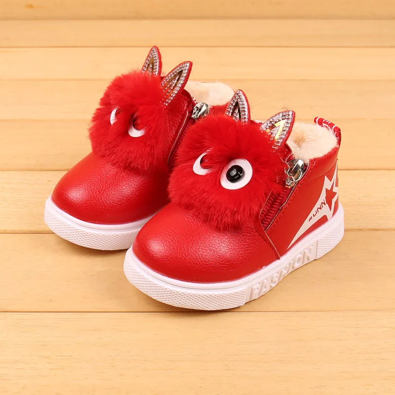 Новая зимняя обувь для маленьких девочек 1-5 лет, маленькие теплые плюшевые детские зимние ботинки, меховые ботинки с мультипликационным принтом для маленьких детей, размер 21-30