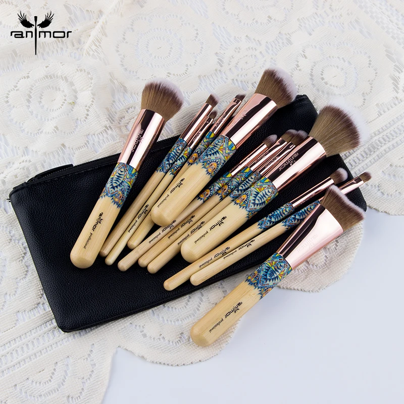 

Anmor Make Up Brushes Professional Powder Eyeshadow Foundation Tool Soft Synthetic Hair Makeup Brush Set Powder Cosmetic Kit Bag