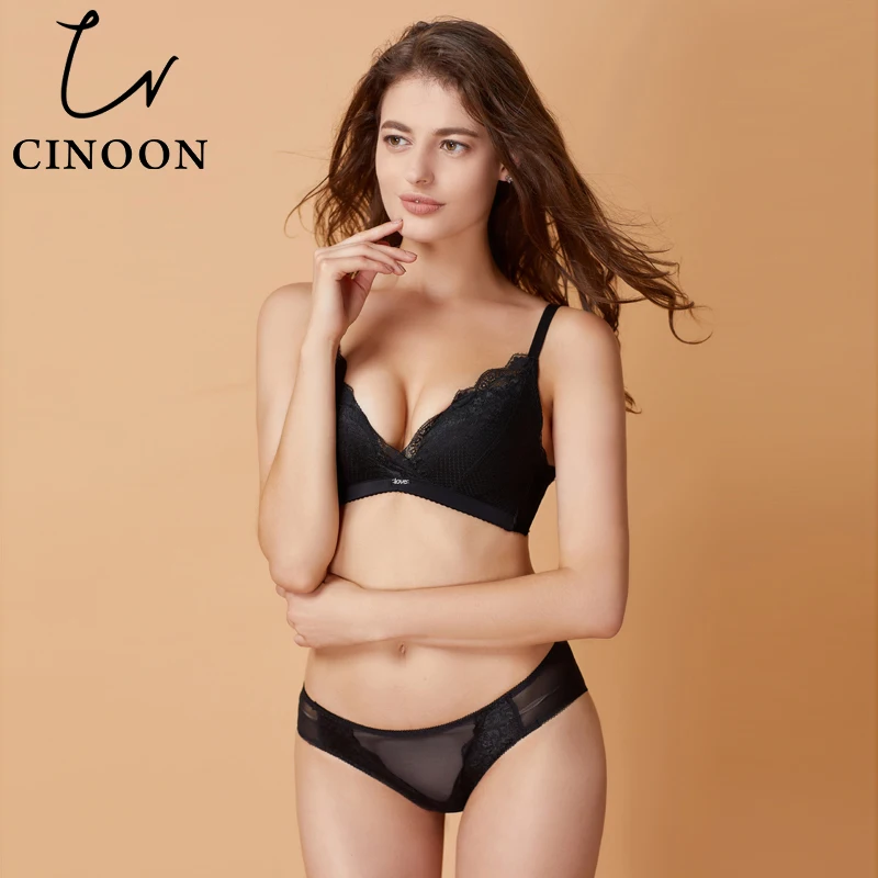  CINOON Women sexy lace Gather Bra Sets Floral sexy Lace Underwear Push-Up Bra + Briefs VS Lingerie 