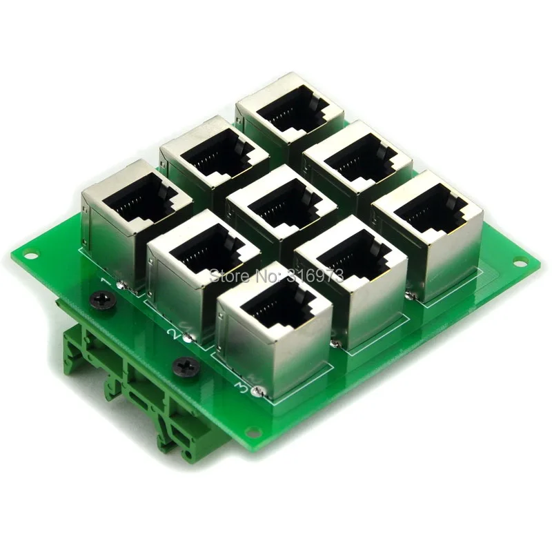 RJ45 8P8C 9-Way плата шины Интерфейс модуль с простой DIN Rail монтажные ножки