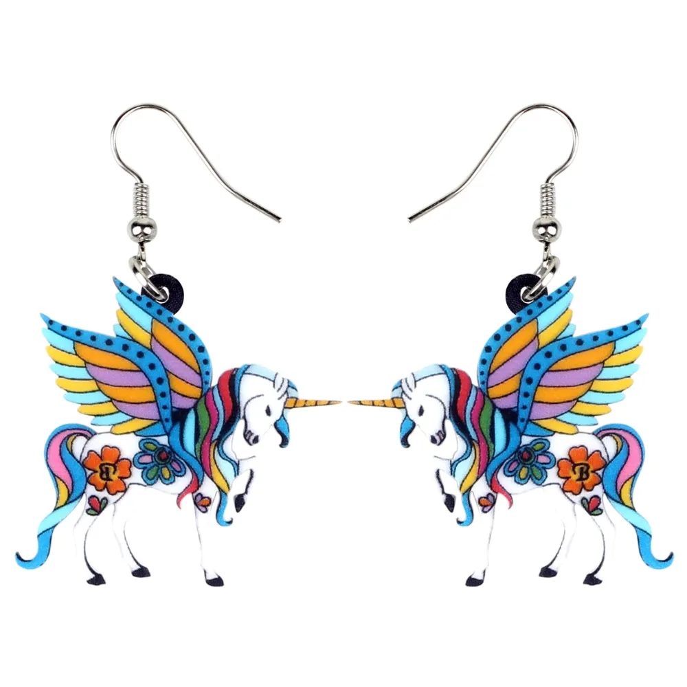 Floral Pattern Horse Dangle Earrings