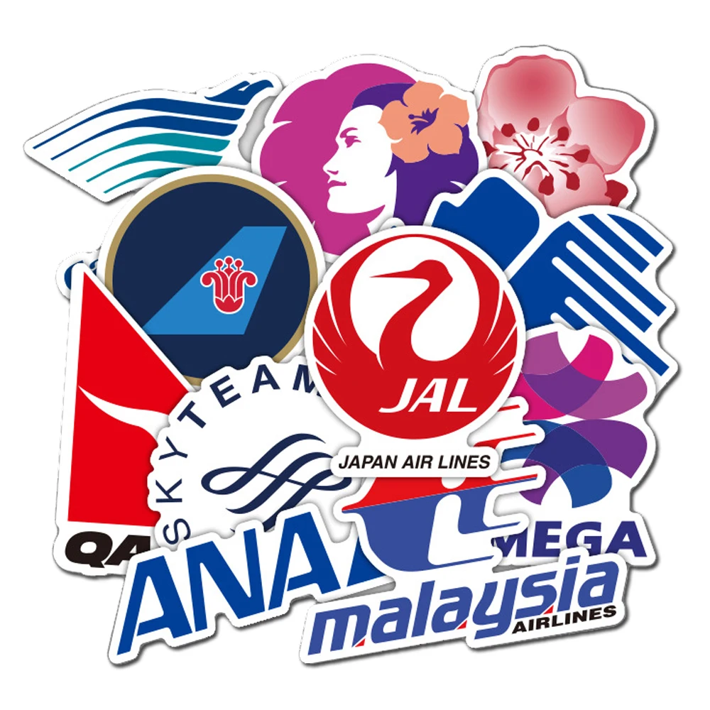 

55pcs/Airline company logo Series Graffiti Overflow Dark Funny Stickers for DIY on Travel case Laptop Skateboard Guitar Fridge