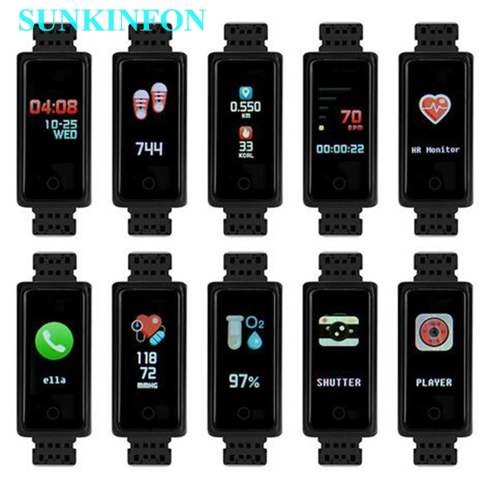 For iPhone 8 Plus 8 FK5X Heart Rate Smart Wristband Band Blood Pressure Monitor Pedometer Fitness Tracker Bracelet & Colorful UI