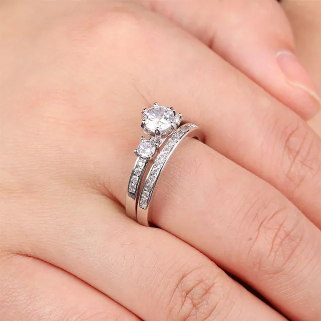 2017 New Popular Wedding double Rings For Women Trendy Party Gift Engagement Romantic suit Rings Fashion Female Jewelry #R81010
