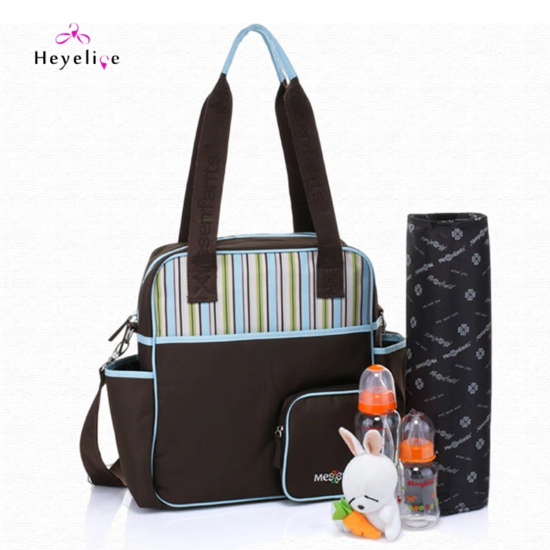 New Striped Patchwork Nappy Bags Large Tolddler Diaper Bag New Brand Maternity Bag Baby Changing Hobos Large Diaper Bags