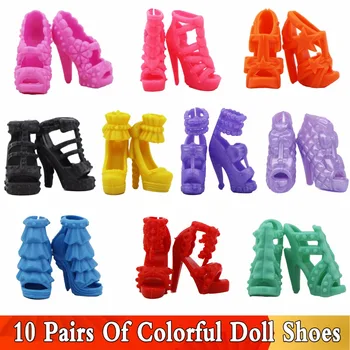 

10 Pcs High Quality Colorful Shoes Casual Sandal High Heel Mix Style Shoes For Barbie Doll 12'' Accessories Toy Baby Girl Toy