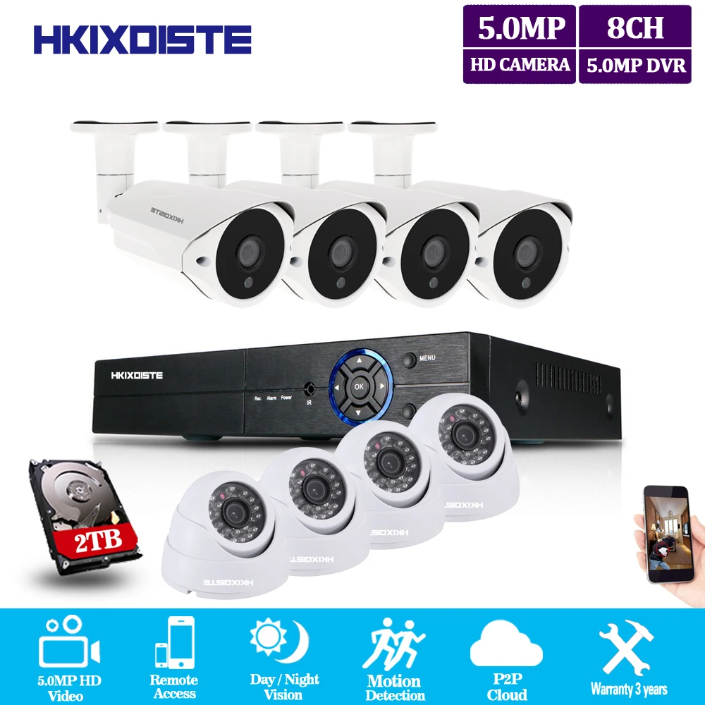 5MP система видеонаблюдения 8CH DVR комплект 8 шт. 5MP Низкая освещенность камера металлическая водостойкая наружная крытая AHD камера