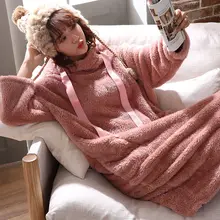 Зимние теплые Халаты женские одеяния бархатные домашняя пижама с капюшоном пижамы костюмы осенние теплые фланелевые мягкая Пижама Халат