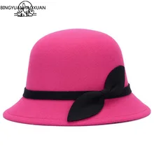 BINGYUANHAOXUAN 2017 Hot Lady Hat Women's Felt Hat Fashion Bowknot Wool Felt Hat Welding Retro Wholesale Hats britain fuzzy ball embellished felt horseman hat