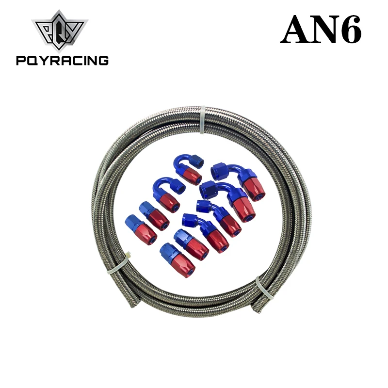 

PQY - AN-6 STEELNESS/STEEL BRAIDED 5M AN6 STAINLESS OIL / fuel Oil line+ 6AN Fitting 6- AN Hose End Adaptor KIT PQY7112+