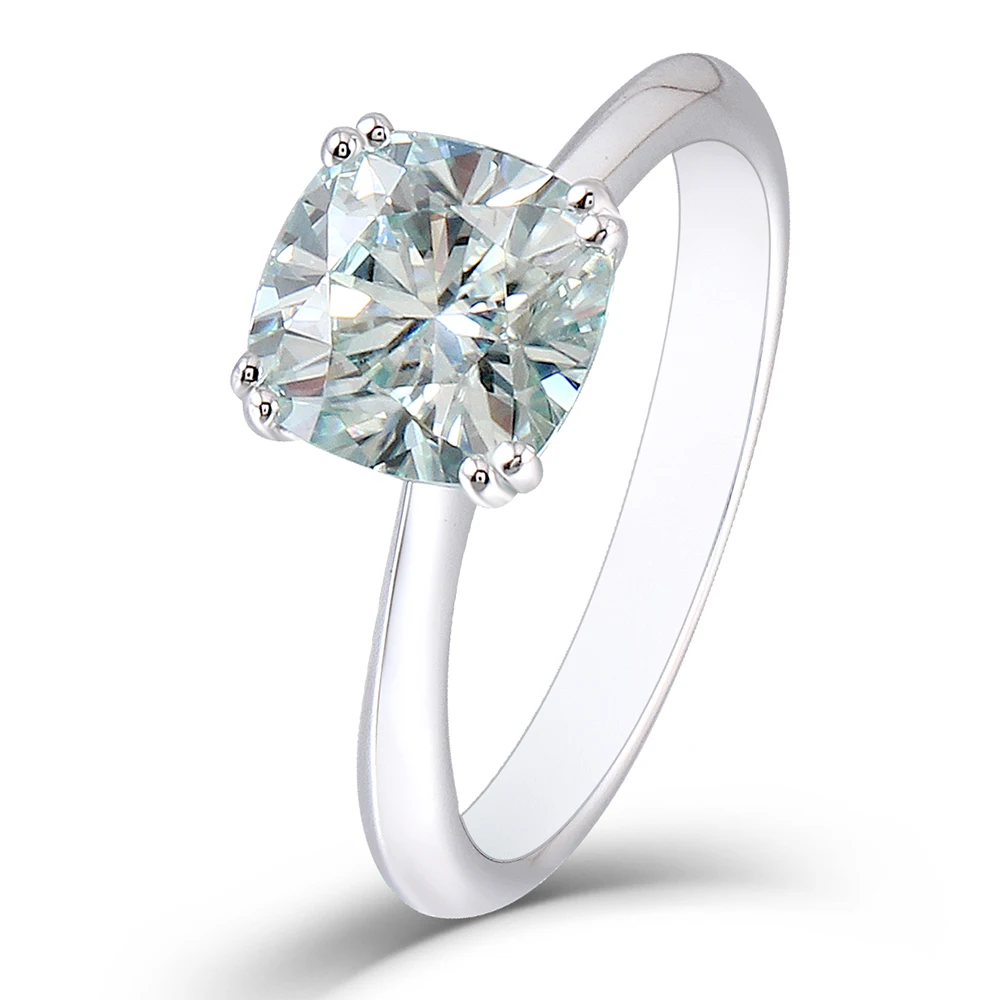 

TransGems 2Carat 7.5mm Square Cushion Cut 8 Prongs Moissanite 2.8mm Width Engagement Ring Platinum Plated Silver for Women