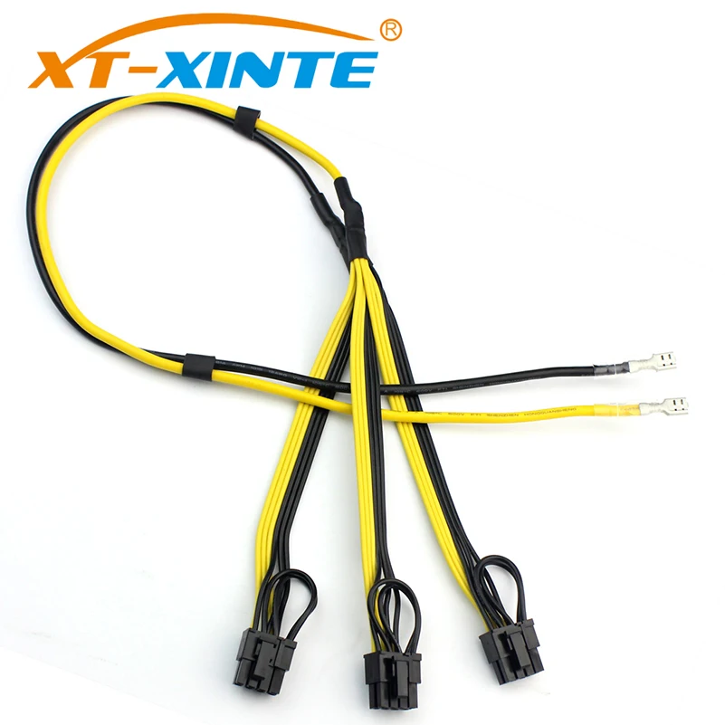 XT-XINTE Power Supply Cable Card 1 to 3 6Pin + 2pin Adapter Cable Cord with Jacket Main Line 12AWG+18AWG Sub Line for Mining BTC