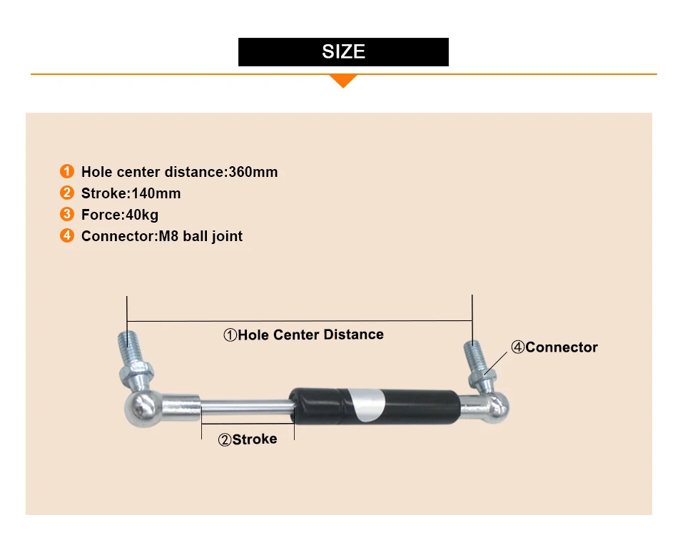 360 мм межосевое расстояние 140 мм ход газовая пружина 40 кг сила для мебели газовая стойка Лифт M8 место соединения