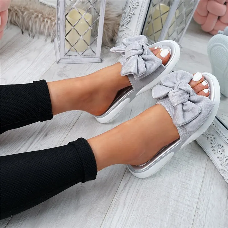 

Oeak Bow Slippers Sandals Women Ladies 2019 Summer New Fashion Slip On Sliders Peep Toe Casual Shoes Female Sandals Size 35-43