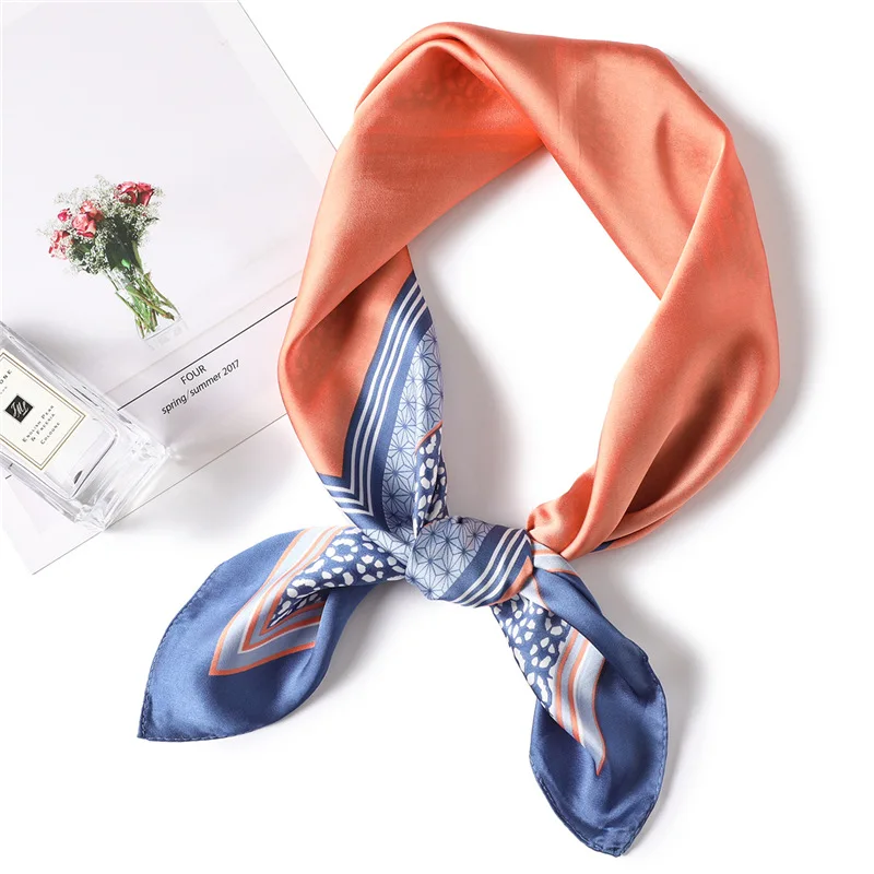 2019 luxury women scarf small size office hair neck and head silk scarves square lady bandana foulard handbag ribbon