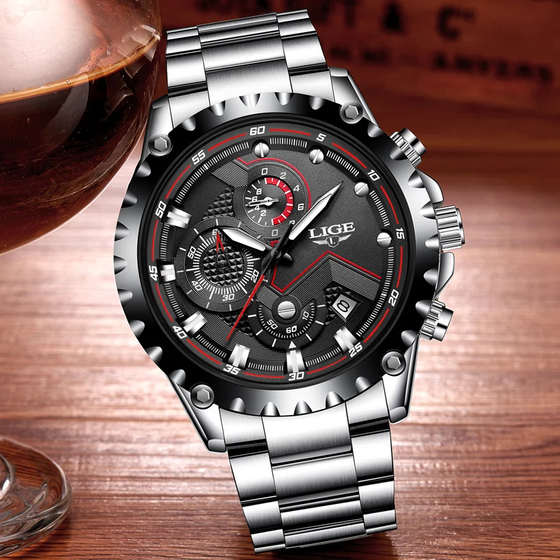 LIGE Watch Men Fashion Sport Quartz Clock Mens Watches Top Brand Luxury Full Steel Business Waterproof Watch Relogio Masculino
