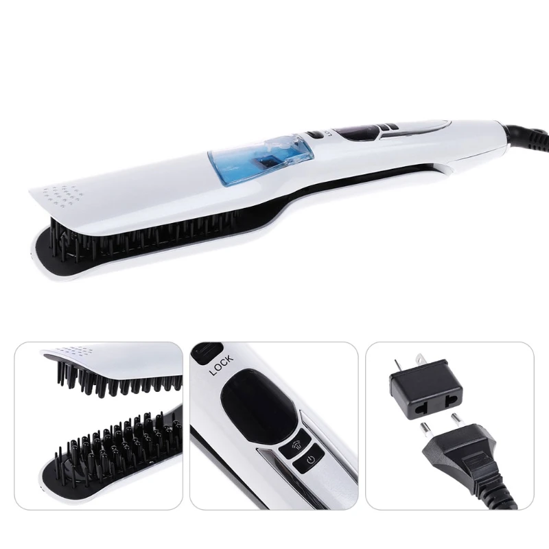

New AU UK US EU Electric Hair Straightener Professional Heated Ionic Vapor Steam Comb Style Tool 110-240V 50/60Hz 65W