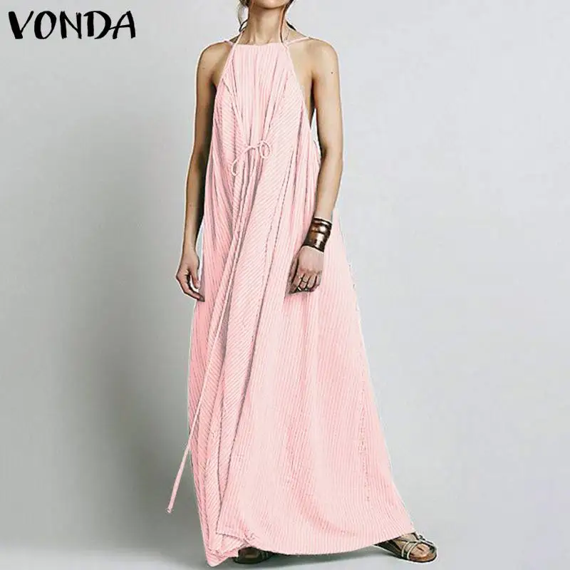Длинное летнее платье макси 2019 VONDA винтажное повседневное свободное сексуальное