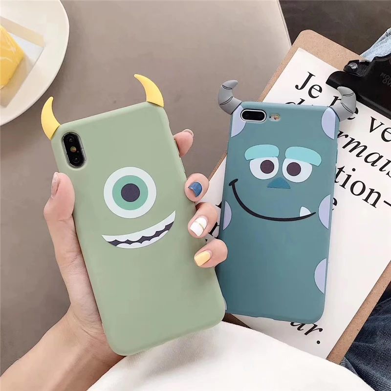 

Soft Candy Color Case for iPhone 7 Cases Sulley Mike Angle Cover for iPhone X XS MAX XR 7 8 Plus 6 6S Liquid Silicone Cases
