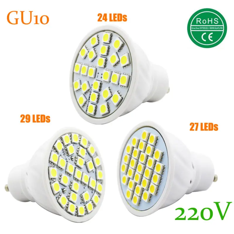 GU10 Светодиодный прожектор 6 Вт 8 10 SMD 5050 большой Мощность 24 светодиодный 27 29