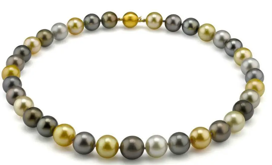 

10m south sea white black gold multicolor pearl necklace 18inch