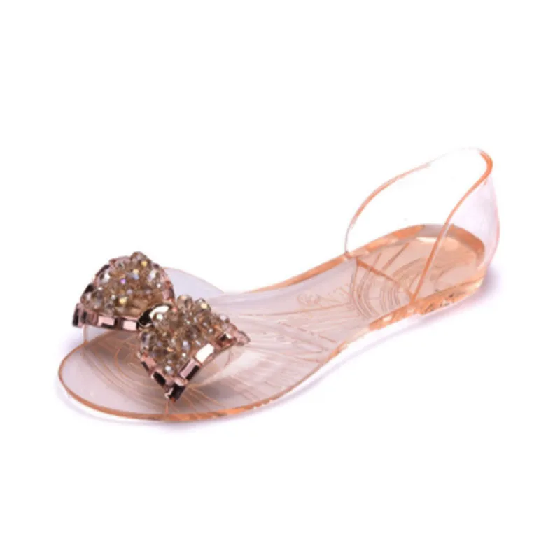 Новое поступление; Летние прозрачные женские босоножки из ПВХ; удобные туфли без каблуков с бантом; женская обувь с закрытой пяткой; прозрачная обувь без застежки - Цвет: Champagne