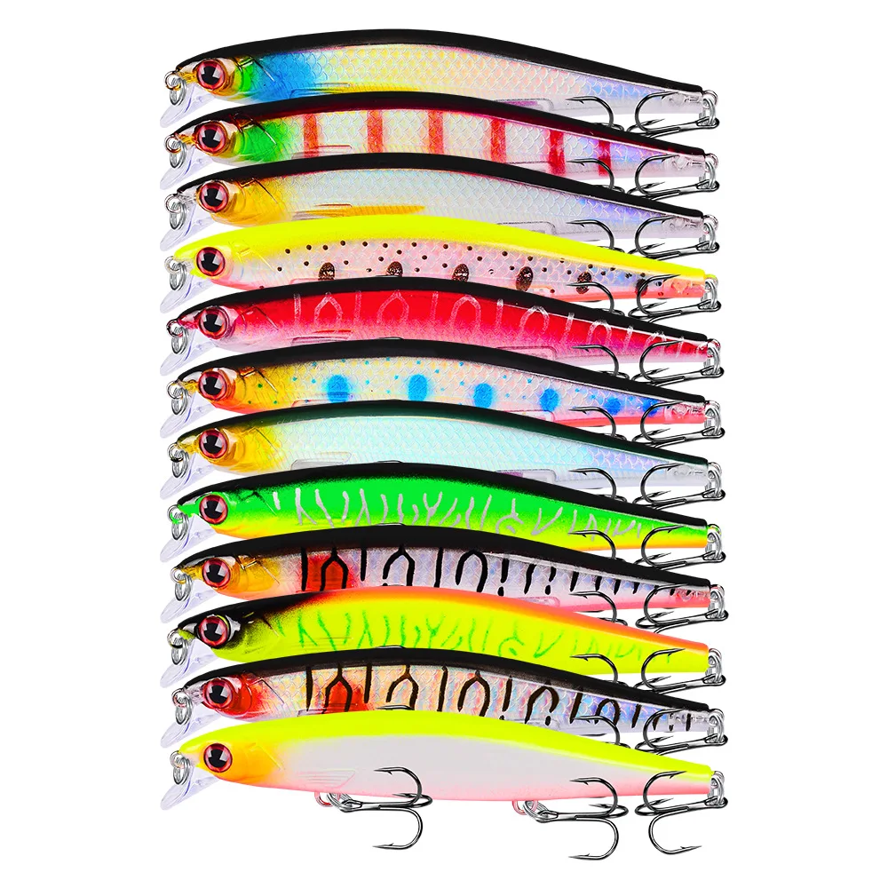 

YUZI 12PCS Fishing Lure Laser Hard Artificial Bait 3D Eyes 11cm 14g Wobblers