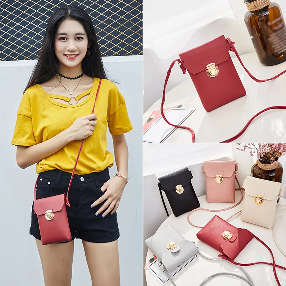 

Messenger 2019 Famous Brands Fashion Color Lock Phone beach Women Solid Cover Hasp Cross body Bag Shoulder Bag Phone Coin Bag