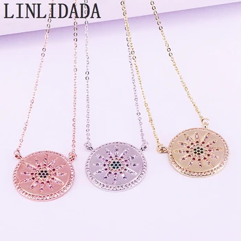 

8Pcs Fashion Elegant Lady Pendant Round Shaped Colorful Zirconia CZ Micro Pave Necklaces