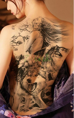 385 Autocollant Tatouage Temporaire étanche Loup Et Fille Grand Dos Entier Tatouage Transfert Deau Faux Flash Tatoo Pour Femme Homme In Tatouages