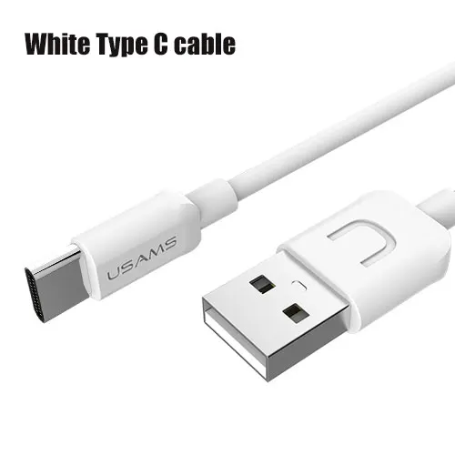 Кабель USB type-C, кабель USAMS type-C для samsung S8 Note 9 huawei Xiaomi oneplus USB-C, кабель для быстрой зарядки и передачи данных, кабель для мобильного телефона - Цвет: White