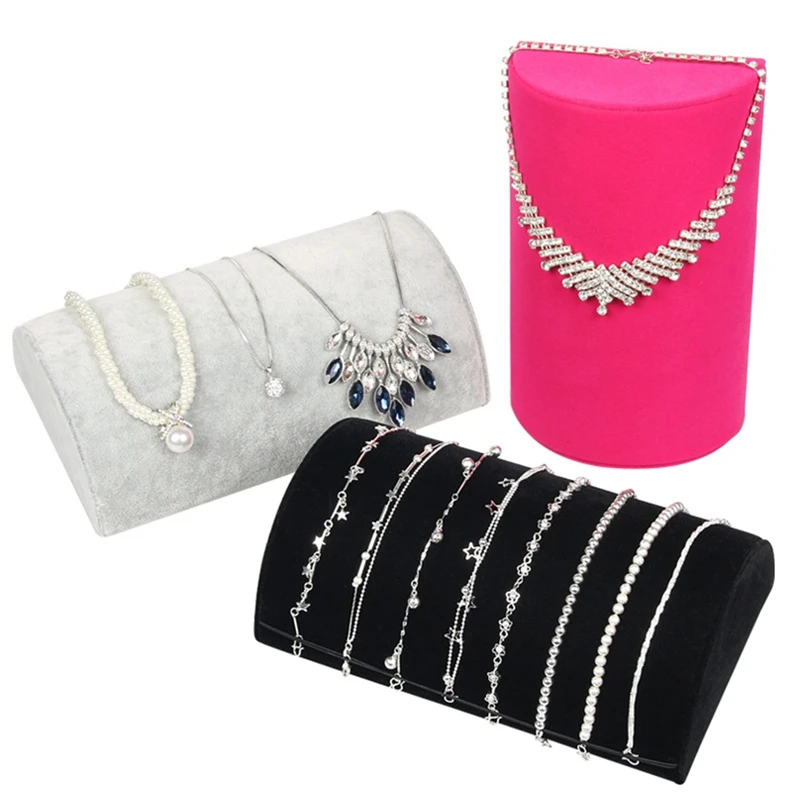 

JAVRICK Velvet Jewelry Necklace Display Showcase Bracelet Necklace Organizer Tray Box Rack 3 Color