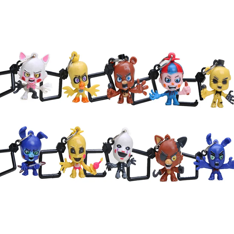 

Set of 10 FNAF Key Chain 6cm Five Nights at Freddy's Clip Key Ring Puppet Golden Freddy Balloon Mangle Foxy Toys Figure Hangers