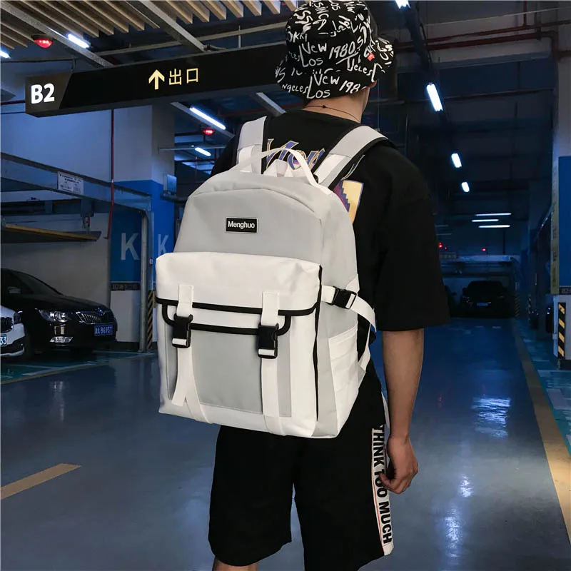 MENGHUO Fashion Black Women Backpack Canvas Men School Backpacks for Teenagers Girls Casual Large Capacity Korean Bags Mochilas (42)