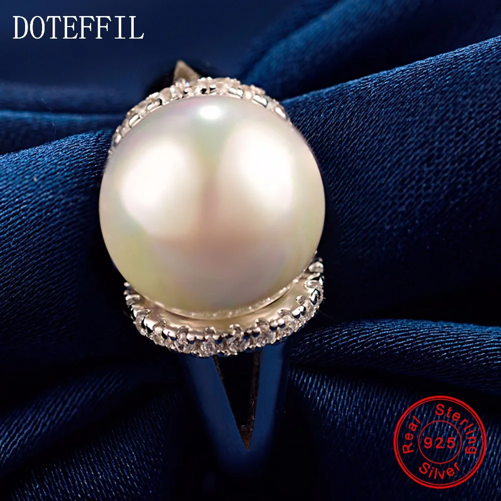 Женское кольцо из серебра 100% пробы с жемчугом 8 мм|silver jewelry|flower ringfashion rings women |