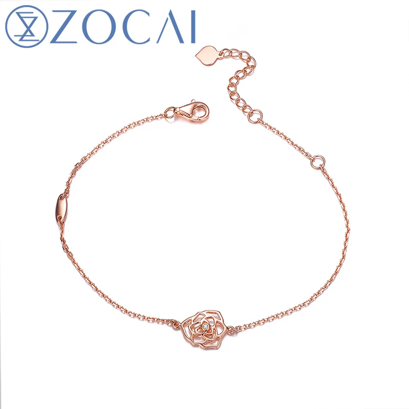 Реальный ZOCAI натуральный 0,007 CT Алмазный Сертифицированный H/SI в 18 K белый/розовый/желтый золото(AU750) браслет S00625