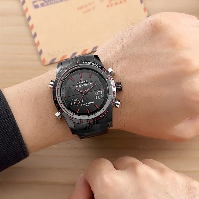Часы NAVIFORCE мужские спортивные цифровые из нержавеющей стали кварцевые армейские